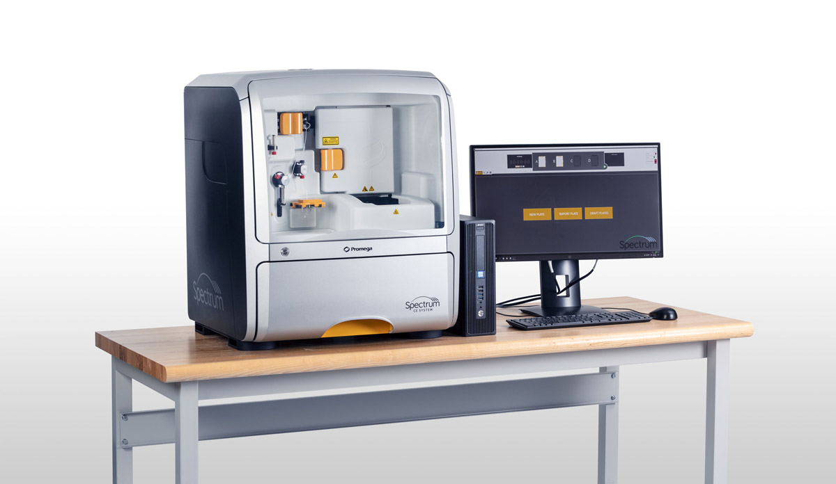 	The Spectrum CE System includes a capillary electrophoresis instrument, desktop computer, monitor, and consumables. 
